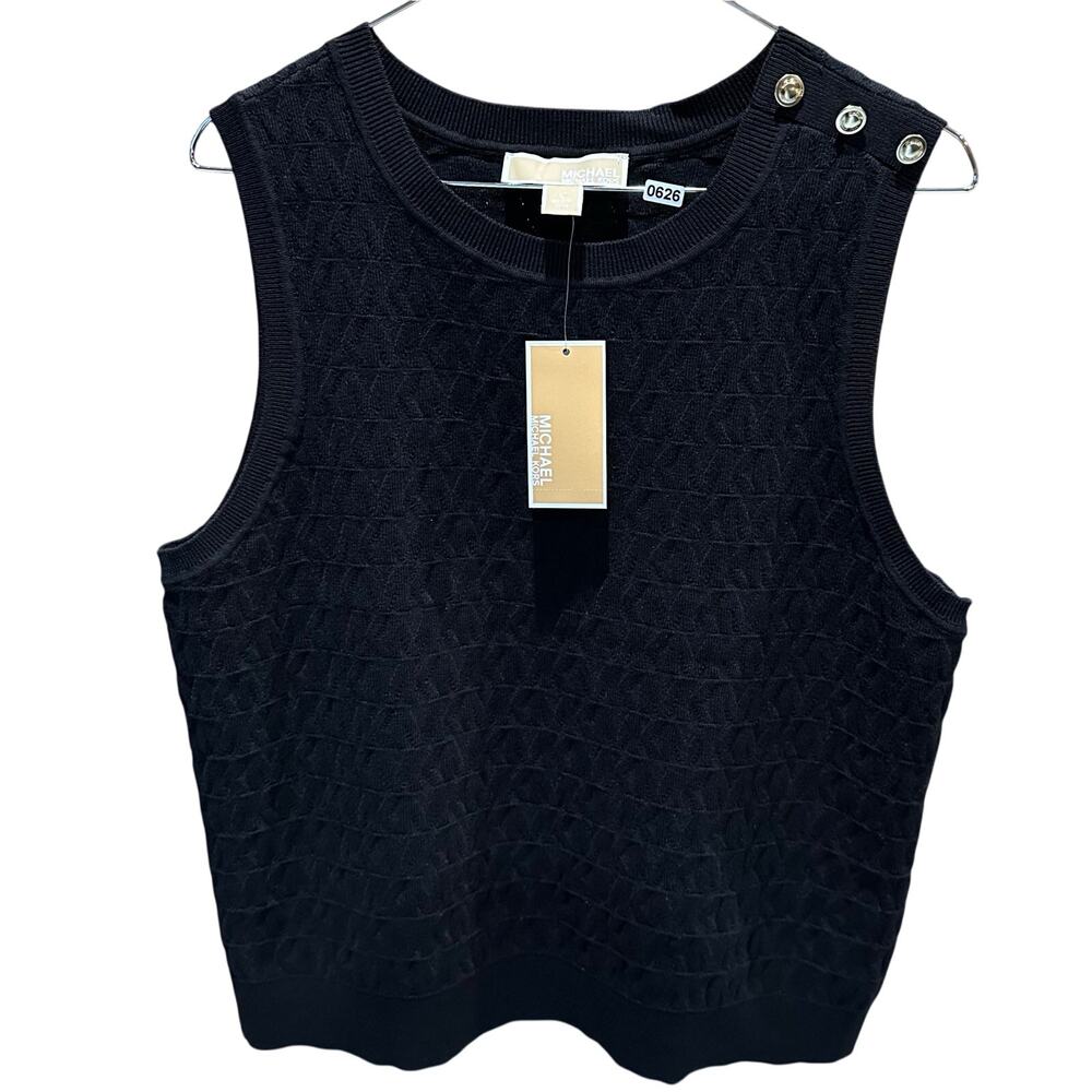 NWT Michael Kors Women’s Sz Small Black Sweater Vest Gold Logo Buttons K626